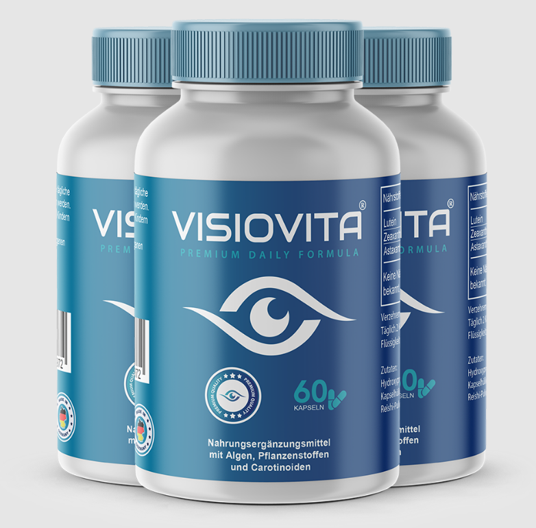 Three bottles of Visiovita premium daily eye formula, 60 capsules each